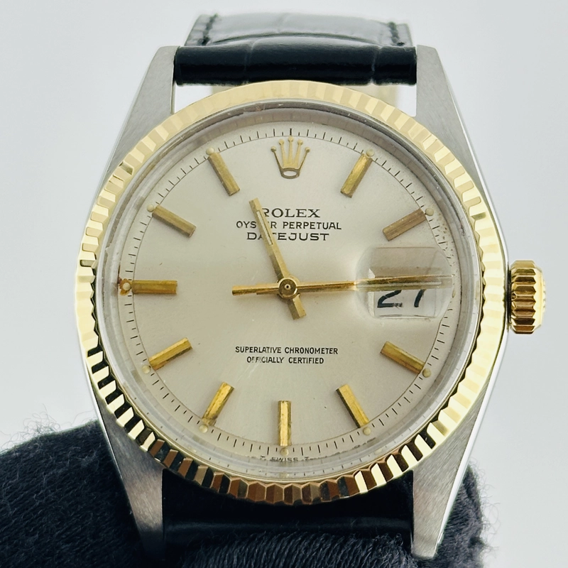 Rolex Datejust Ivory / Gold Stick Dial on Generic Leather Band Ref. 1601 1971