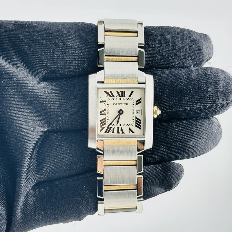 Cartier Tank Francaise Midsize White Roman Dial on 2 Tone Ref. 2465 view 2