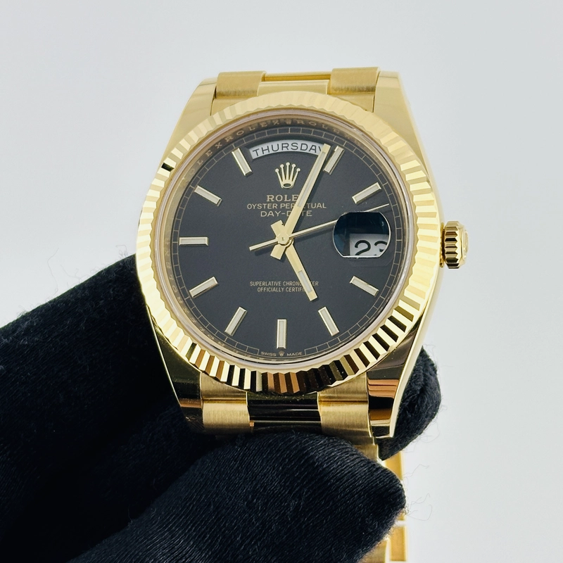Rolex Day-Date Black Index Dial on President Ref. 228238 Card 2026 view 3