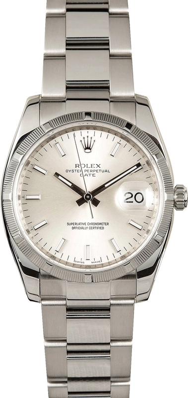 Rolex Oyster Perpetual Date Silver Stick Dial on Oyster Ref. 115210 Card 2009