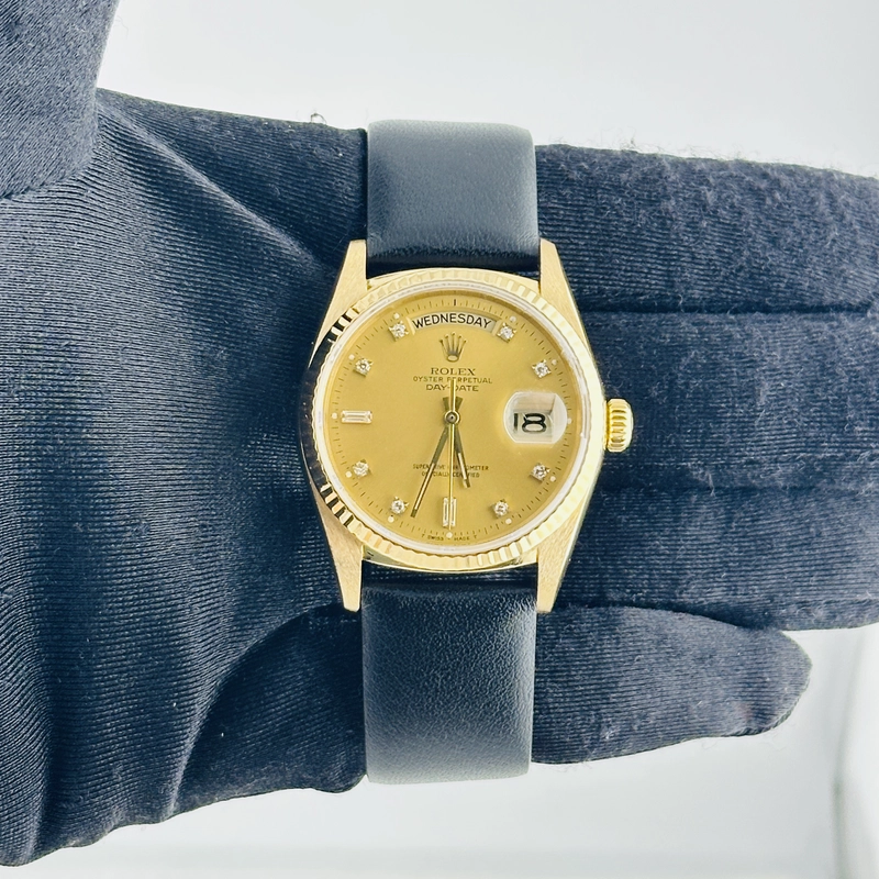 Rolex Day Date Champagne Diamond Factory Dial on Generic Leather Band Ref. 18038 1987