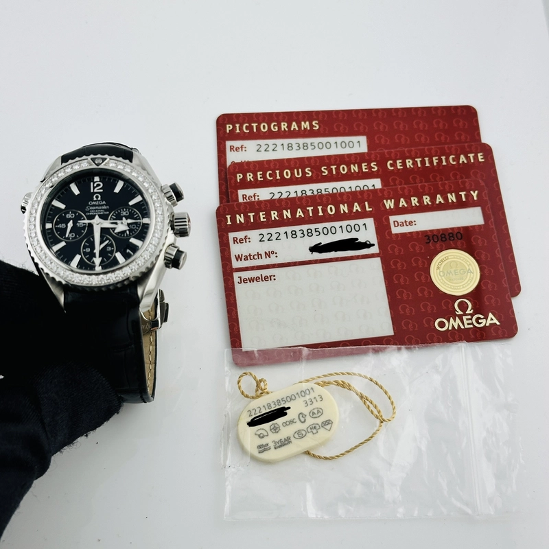 Omega Planet Ocean 600M Black Dial on Leather Band Ref. 222.18.38.50.01.001 Card Open Date view 8