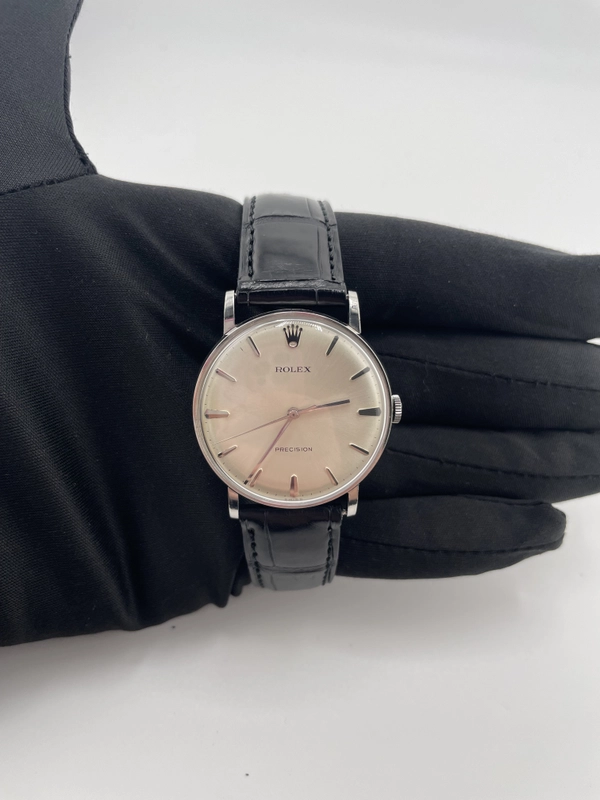 Rolex Precision Silver Stick Dial on Black Leather Strap Ref. 9829 1970 view 3