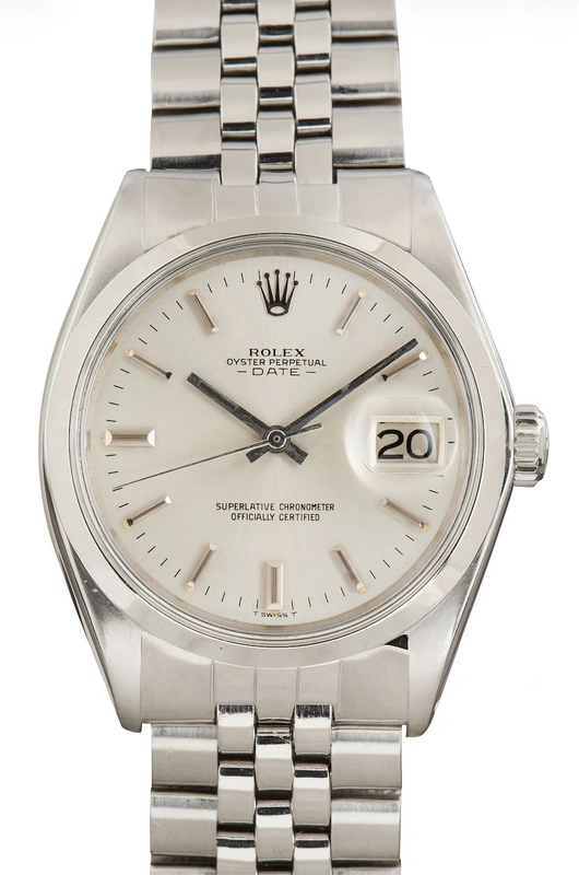 Rolex Oyster Perpetual Date Silver Stick Dial on Oyster Bracelet Ref. 15000 1981
