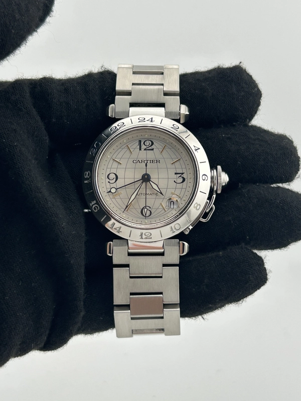 Cartier Pasha GMT Silver Dial on Stainless Steel Bracelet Ref. W31029M7 view 2
