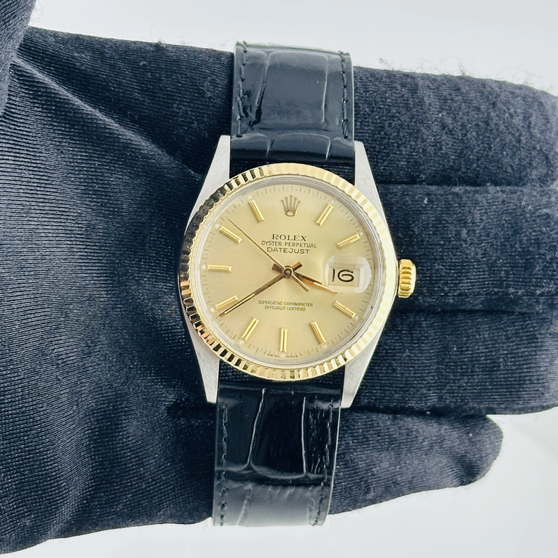 Rolex Datejust Champagne Stick Dial on Generic Leather Band Ref. 16013 1986 view 3