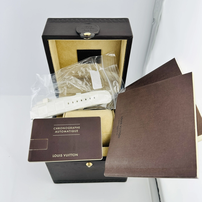 Louis Vuitton Tambour Voyage Slate Grey Dial on Leather Strap Ref. Q102N Papers 2011 view 7