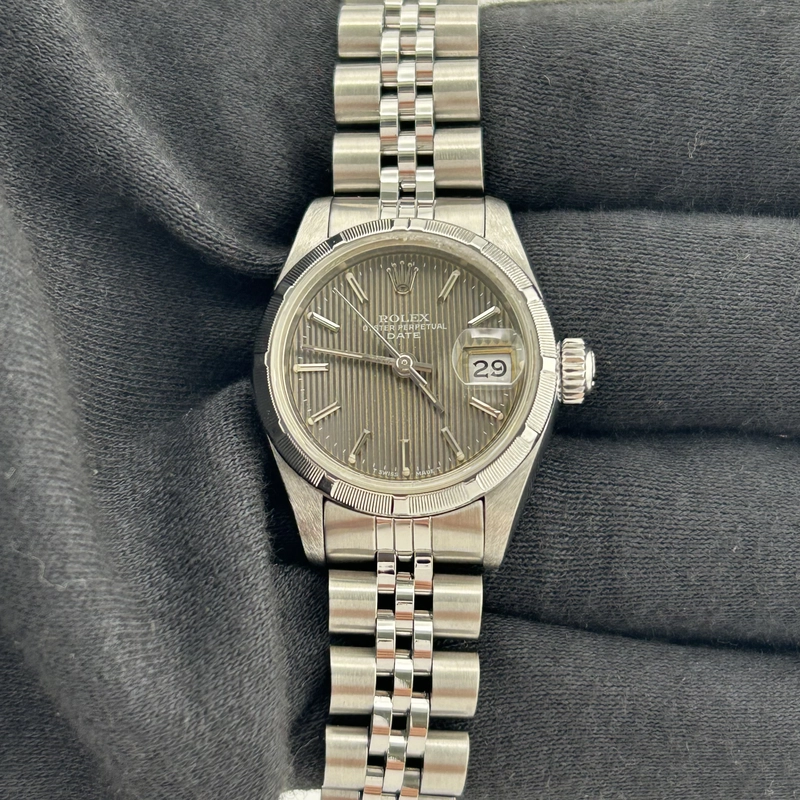 Rolex Oyster Perpetual Date Gray Tapestry Dial on Jubilee Ref. 69190 Papers 1989
