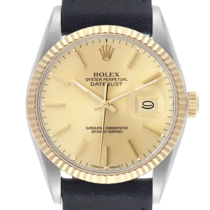 Rolex Datejust Champagne Stick Dial on Generic Leather Band Ref. 16013 1987
