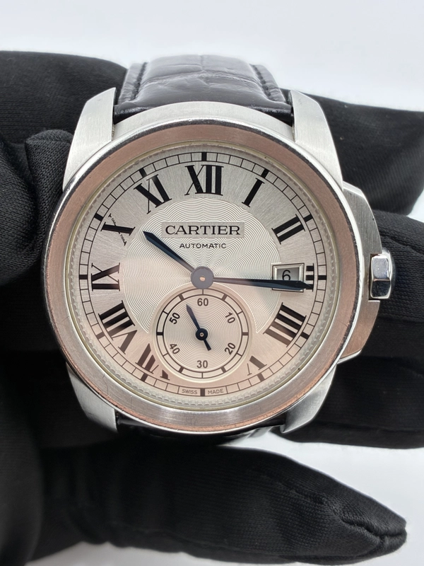 Cartier Calibre De Cartier Silver Dial on Black Leather Strap Ref. WSCA0003 view 2