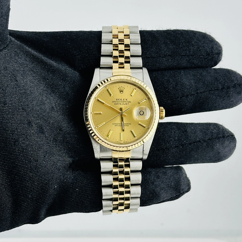 Rolex Datejust Champagne Stick Dial on D Link Jubilee Bracelet Ref. 16233 1990