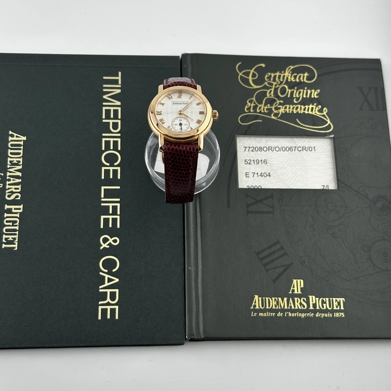 Audemars Piguet Jules Audemars Silver Roman Dial on Am Leather Og Buckle Ref. 77208OR Papers Open Date view 5