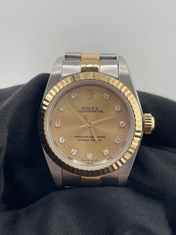 Rolex Oyster Perpetual Gold/ Diamond Markers Dial on Oyster Bracelet Ref. 76193G view 3