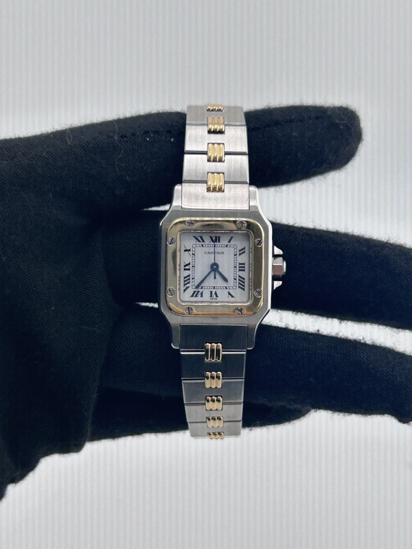 Cartier Santos Galbée White Dial on 2 Tone Yellow Gold / Stainless Steel Bracelet Ref. W20057C4 view 2