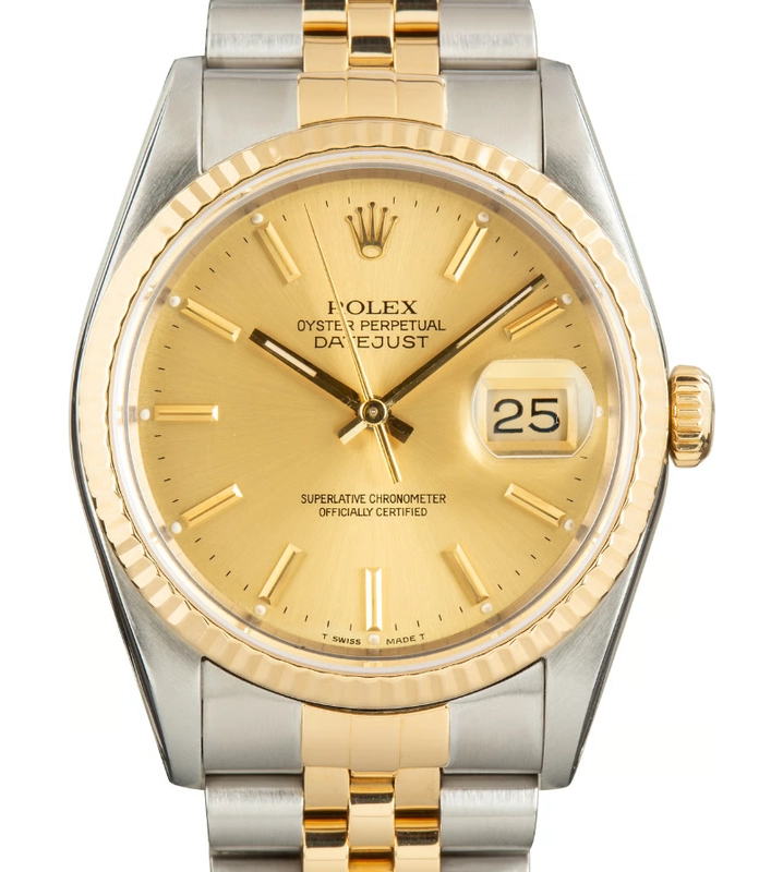 Rolex Datejust 36 Champagne Stick Dial on Jubilee Ref. 16233 Papers 1989