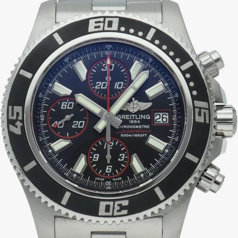 Breitling Superocean Chronograph II Black Dial on Stainless Steel Bracelet Ref. A13341/A110B81PRS Complete 2015