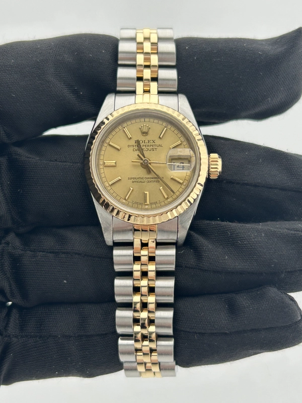 Rolex Datejust Lady Champagne Stick Dial on 2 Tone Jubilee D Link Bracelet Ref. 69173 1984