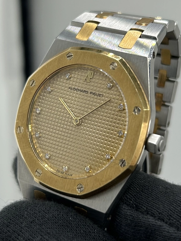 Audemars Piguet Royal Oak Champagne Diamond Tapisserie Dial on 2 Tone Bracelet Ref. 56303SA view 3