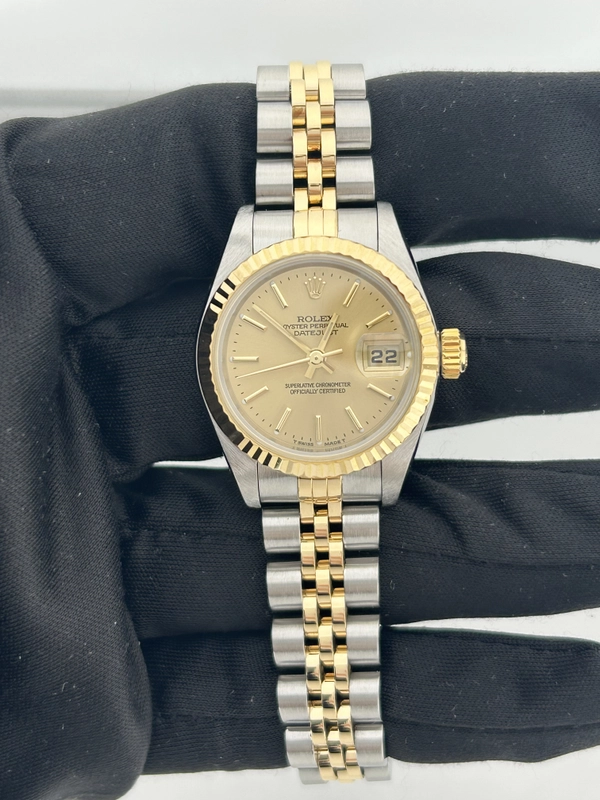 Rolex Datejust Gold Stick Dial on 2 Tone D Link Jubilee Bracelet Ref. 79173 1999 view 2