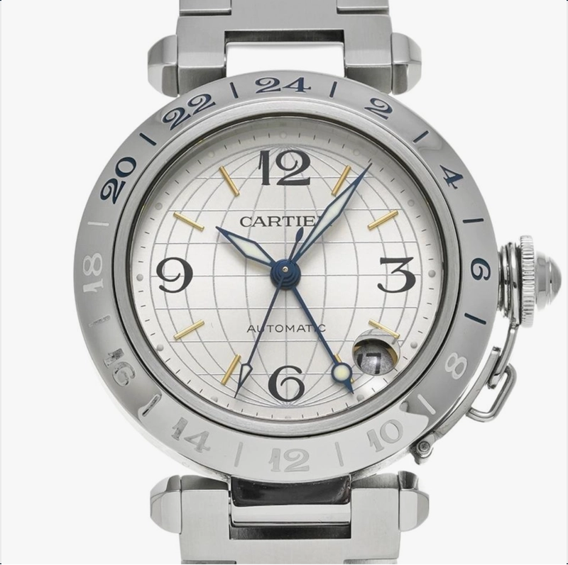 Cartier Pasha C Silver Dial on Stainless Steel Bracelet Ref. W31029M7 Manuals Only and Box