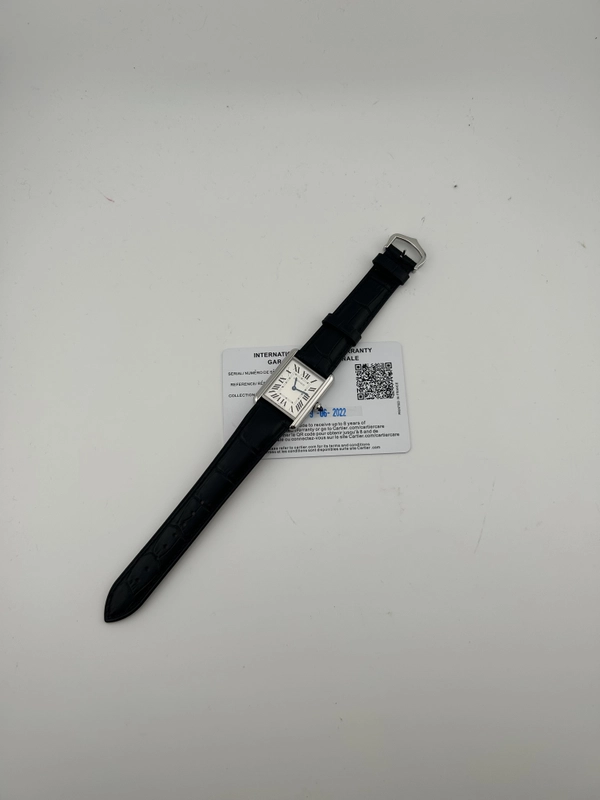 Cartier Tank Must Silver Roman Numerals Dial on Generic Black Leather Band Ref. WSTA0059 Card 2022 view 7