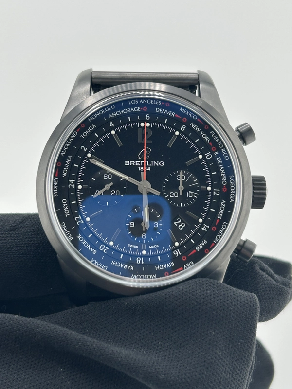 Breitling Transocean Unitime Pilot Black Dial on Stainless Steel Mesh Bracelet Ref. MB0510 Complete 2015 view 3