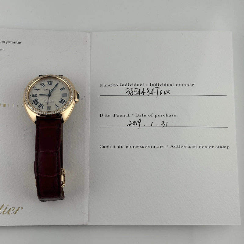 Cartier Cle Silver Roman Dial on Maroon Leather Ref. 3854 Papers 2019 view 5