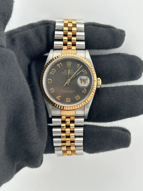 Rolex Datejust Black Anniversary Dial Dial on 2 Tone Jubilee D Link Ref. 16233 Papers 1995 view 2