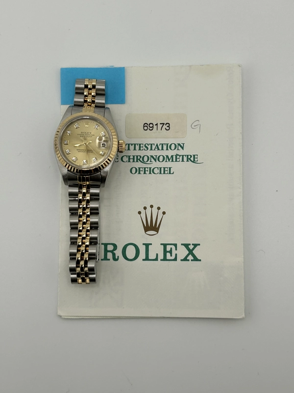 Rolex Datejust Lady Champagne Diamond Dial on Jubilee Ref. 69173 Papers 1999 view 8