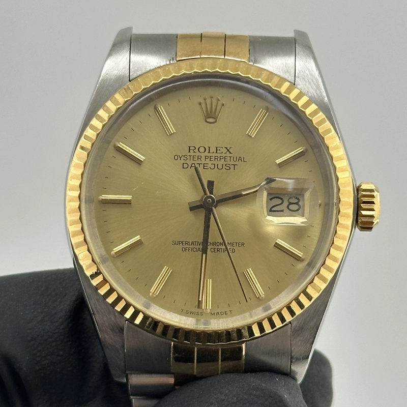 Rolex Datejust Champagne Stick Dial on D Link Jubilee Bracelet Ref. 16013 Papers 1986 view 3