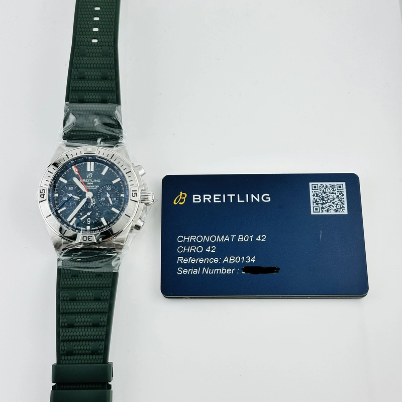 Breitling Chronomat B01 Green Dial on Rubber Strap Ref. AB0134101L2S1 Card Open Date view 8