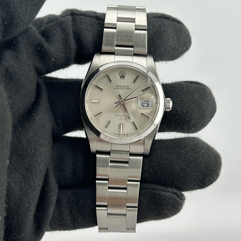 Rolex Oysterdate Precision Silver Stick Dial on Oyster Bracelet Ref. 6694 Papers 1989 view 2