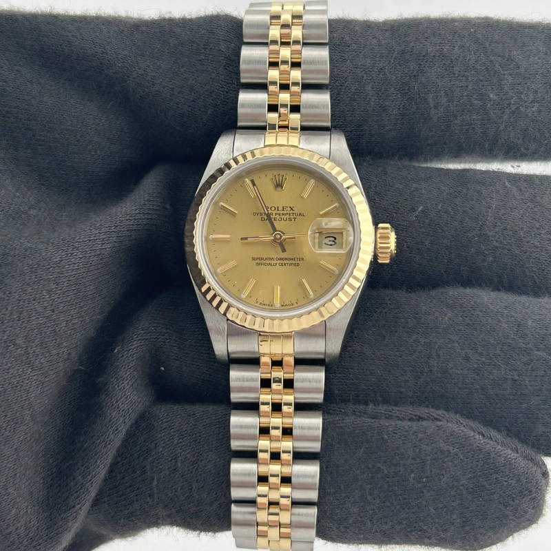 Rolex Datejust Lady Champagne Stick Dial on D Link Jubilee Ref. 69173 Papers view 2