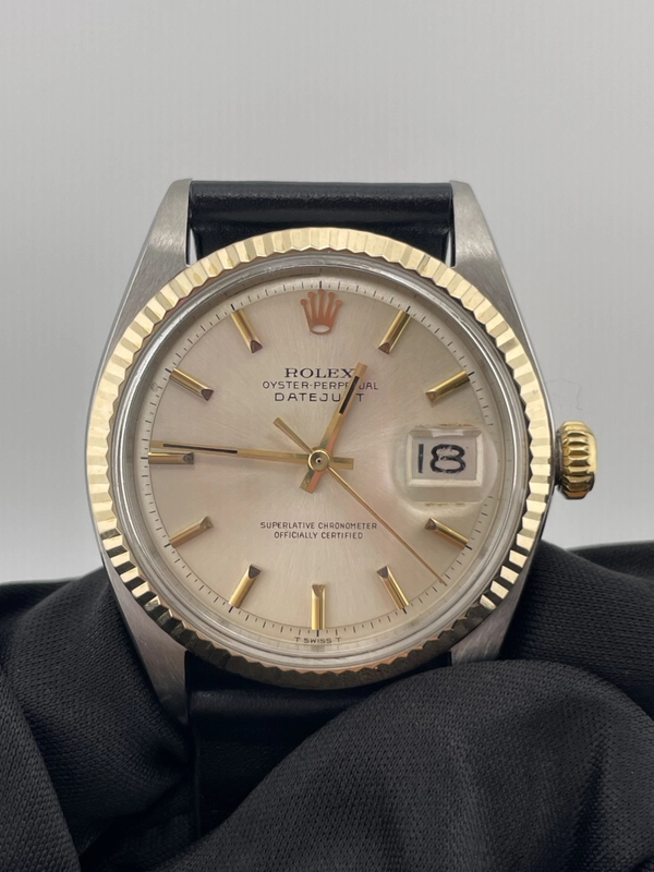 Rolex Datejust 36 Champagne Stick Dial on Generic Black Leather Band Ref. 1601 1974 view 3