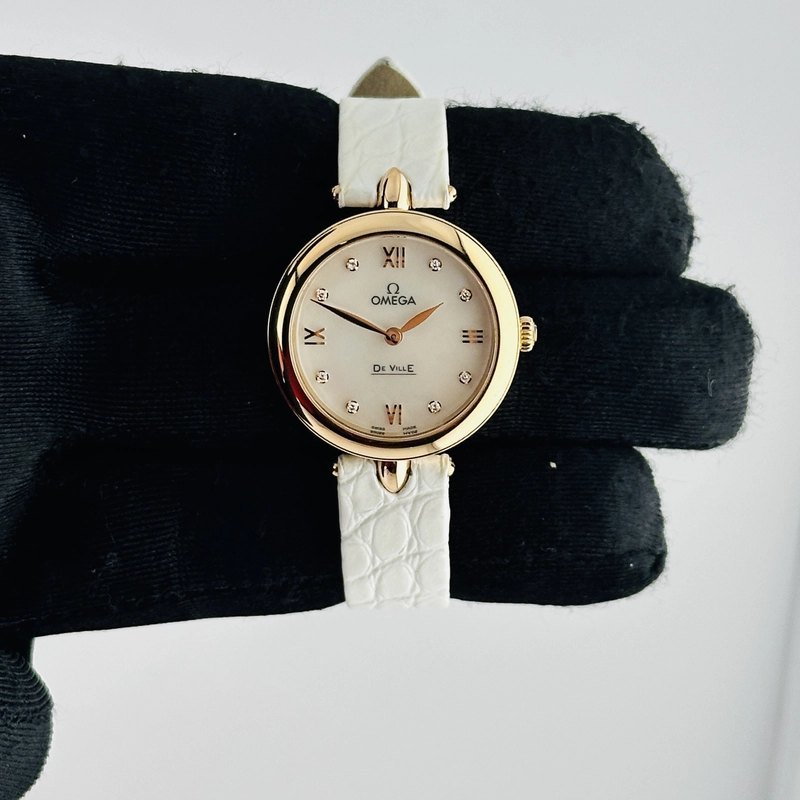 Omega De Ville Prestige White Mop Dial on Leather Ref. 424.53.27.60.55.002 Card Open Date