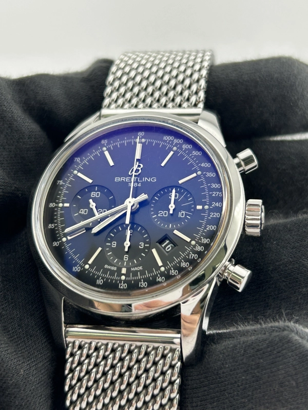 Breitling Transocean Black Dial on Woven Steel Ref. AB0152 Papers 2012 view 3