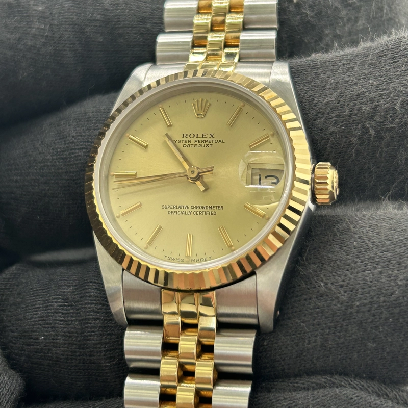 Rolex Datejust Champagne Stick Dial on D Link Jubilee Ref. 68273 Papers Open Date view 3