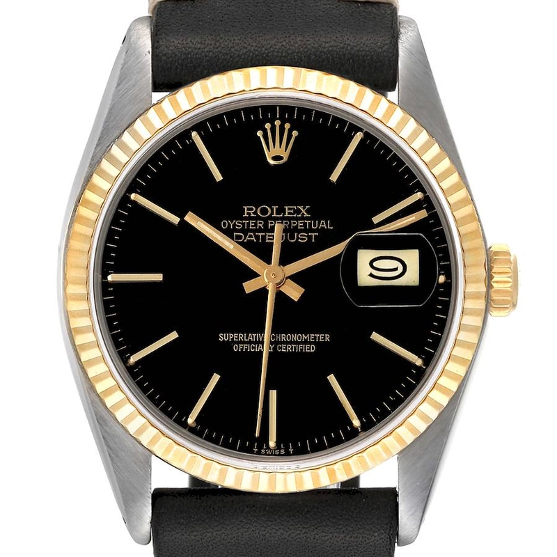 Rolex Datejust Black Stick Dial on Generic Leather Band Ref. 16233 1993