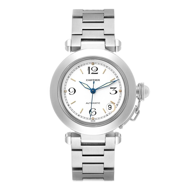 Cartier Pasha C White Arabic W Gold Markers Dial on Stainless Steel Bracelet Ref. 2324 / W31015M7