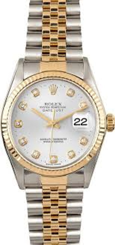 Rolex Datejust Silver Diamond Dial on D Link Jubilee Ref. 16233G 2002