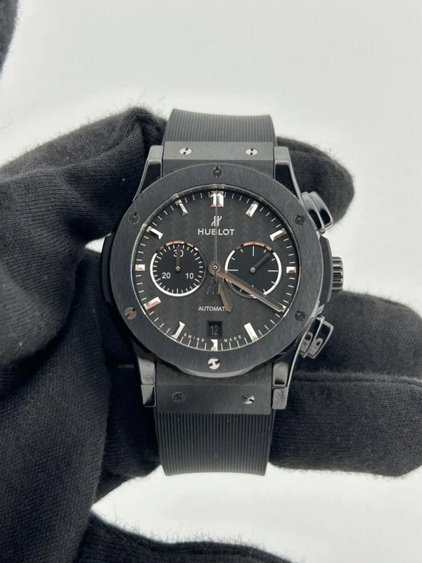 Hublot Classic Fusion Chronograph Black Carbon Effect Dial on Black Rubber Band Ref. 541.CM.1171.RX Complete 2019 view 2