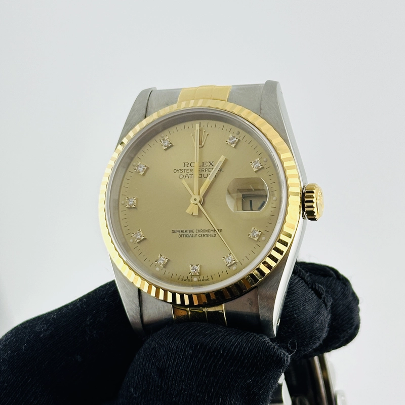 Rolex Datejust Champagne Diamond Factory Dial on D Link Jubilee Ref. 16233 1991 view 3