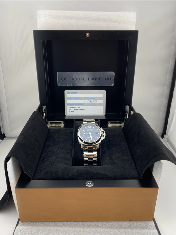 Panerai Luminor Marina Blue Dial on Bracelet Ref. PAM00120 Complete 2005 view 8