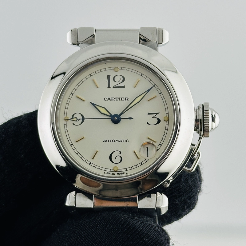 Cartier Pasha C White Arabic W Gold Markers Dial on Stainless Steel Bracelet Ref. 2324 view 2
