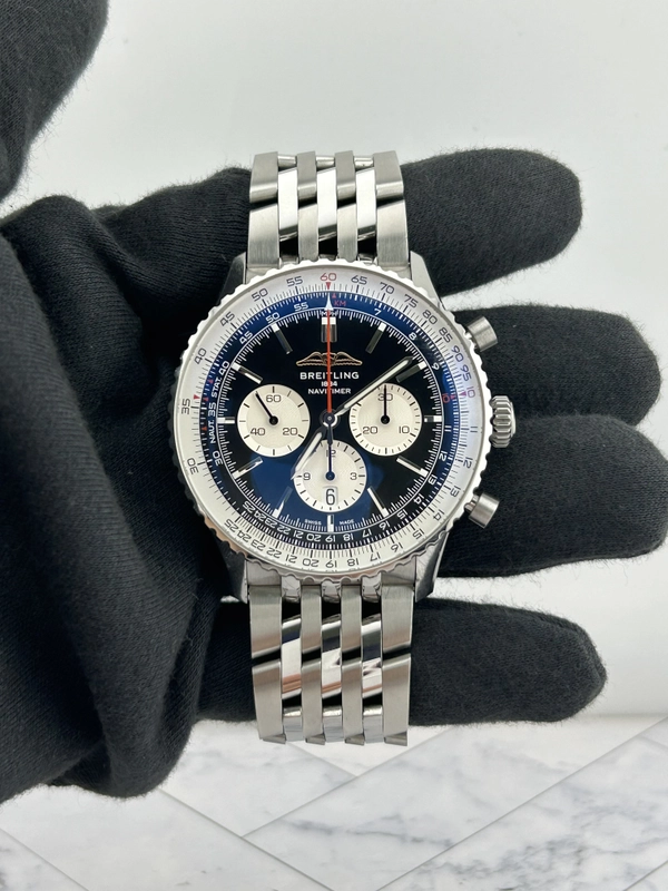 Breitling Navitimer B01 Chronograph Black Dial on Stainless Steel Bracelet Ref. AB0137211B1A1 Card 2024 view 2