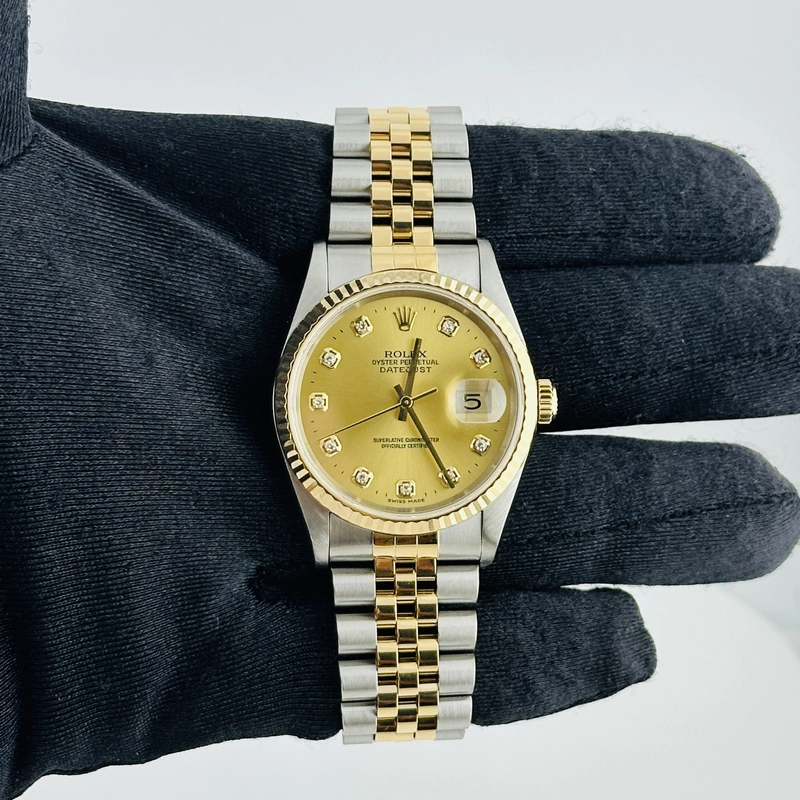 Rolex Datejust Champagne Diamond Factory Dial on D Link Jubilee Bracelet Ref. 16233G 1991 view 2