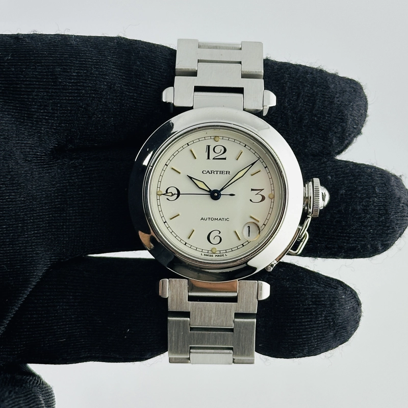 Cartier Pasha C White Arabic W Gold Markers Dial on Stainless Steel Bracelet Ref. 2324