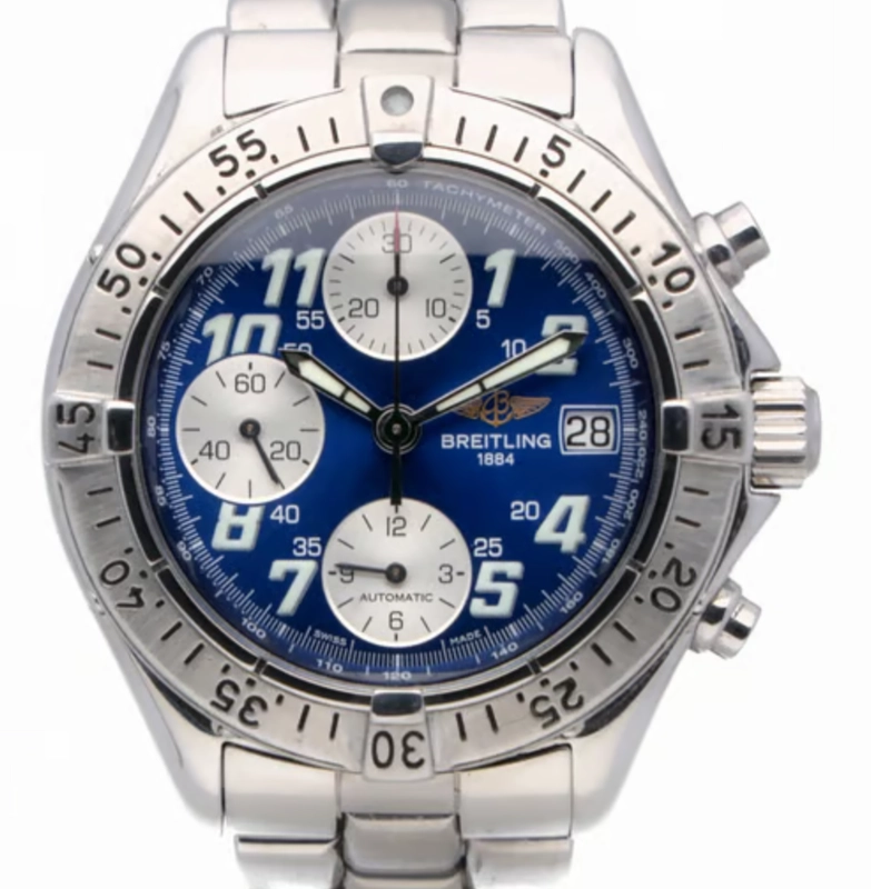 Breitling Colt Chronograph Blue Dial on Stainless Steel Bracelet Ref. A13035/A133C90PFA Complete 1998