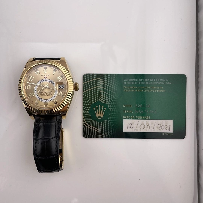 Rolex Sky Dweller Champagne Arabic Dial on Leather Ref. 326138 Card 2021 view 4