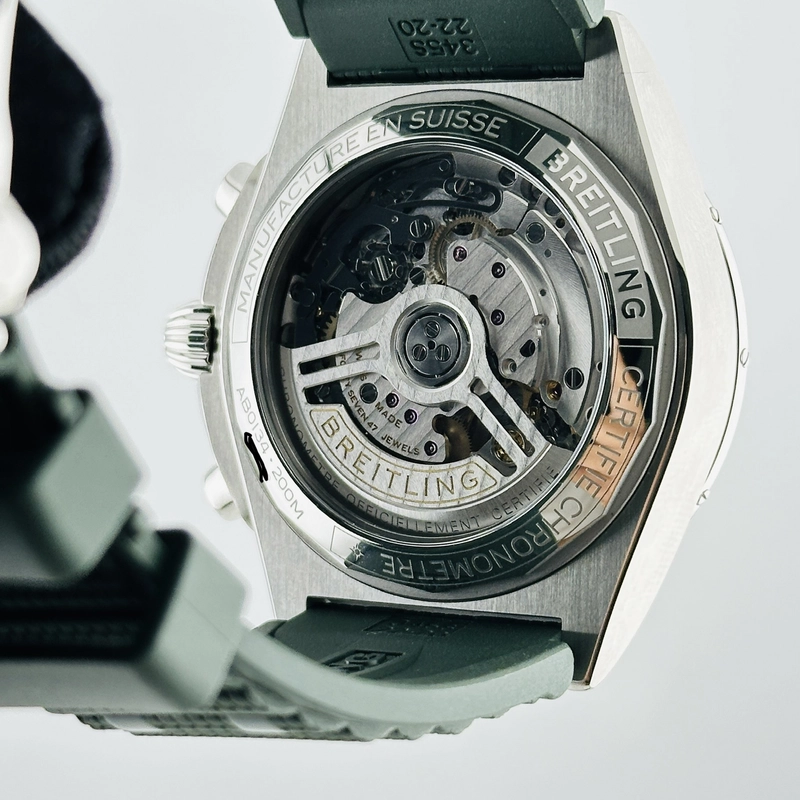 Breitling Chronomat B01 Green Dial on Rubber Strap Ref. AB0134101L2S1 Card Open Date view 4